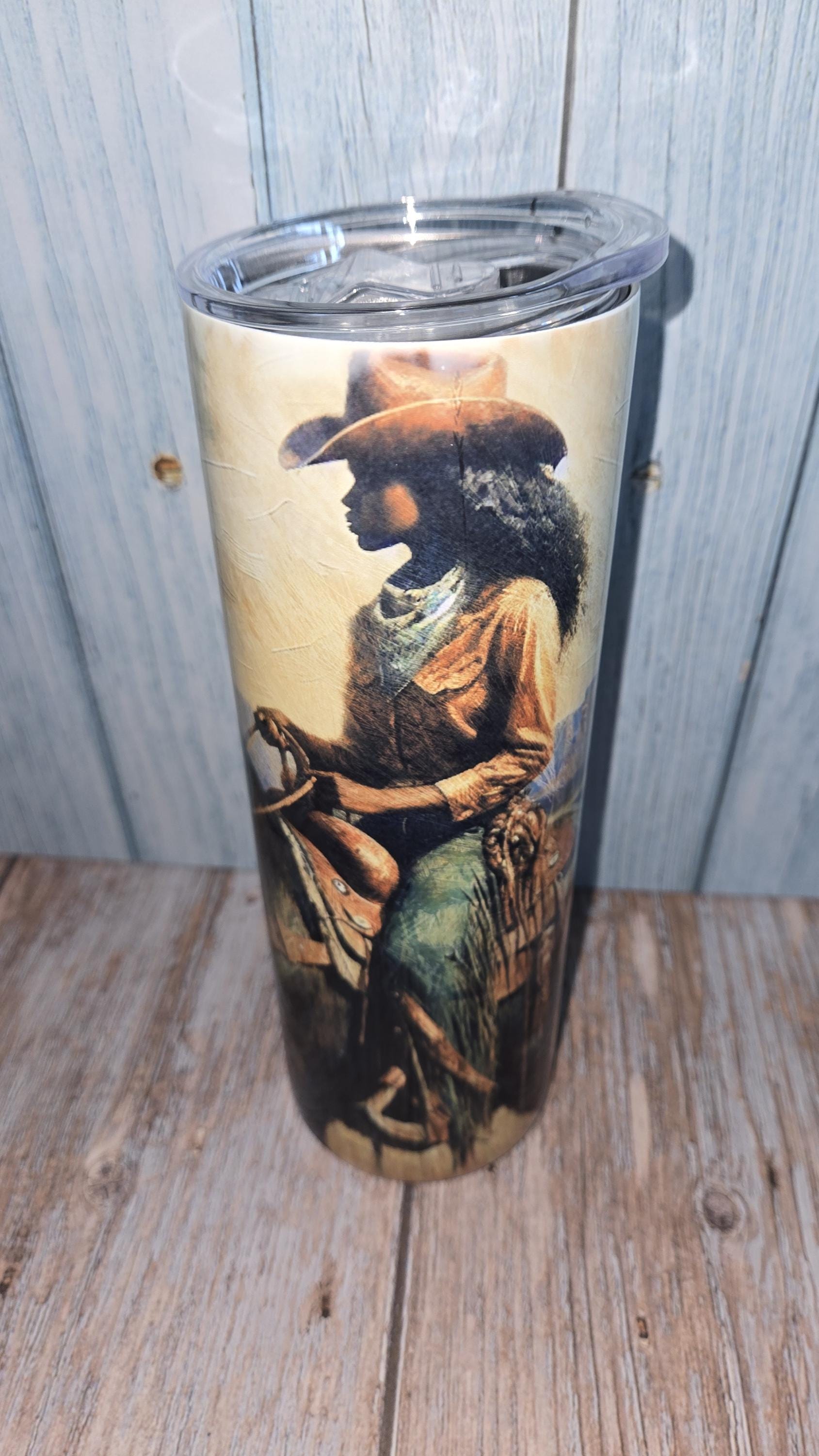 Black Cowgirl Tumbler 20 oz Western Cowgirl Art Cup Rustic Western Rodeo Stainless Steel Tumbler Horse Lover Gift for Her Rancher Tumbler