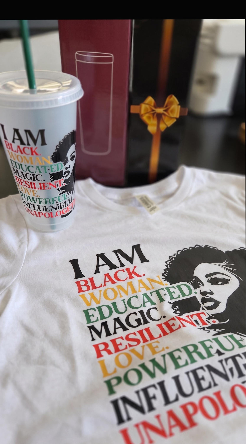 Affirmation T-Shirt and Tumbler Set Motivational Graphic Tee and Cold Drink Tumbler Set Melanin Tee Empowered Woman Apparel Gift for Her