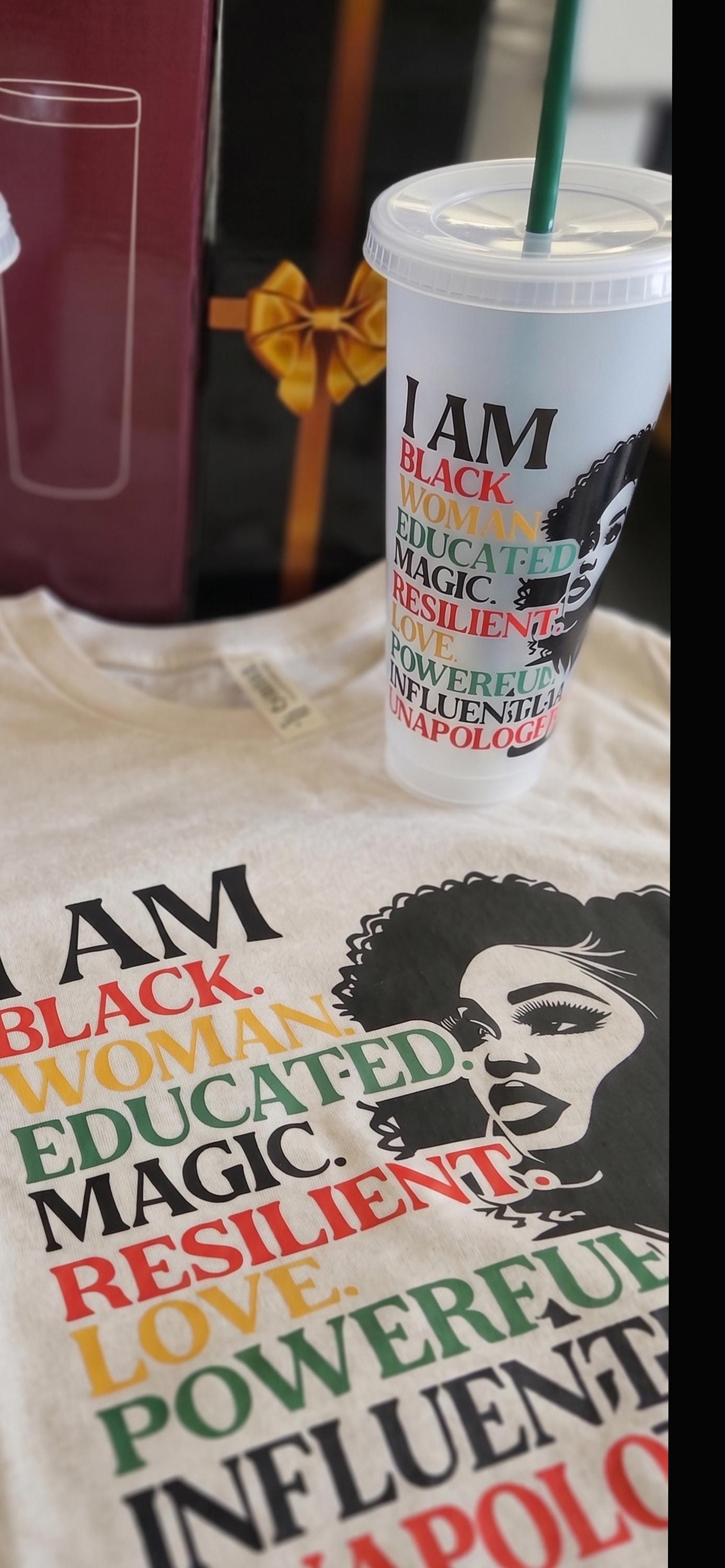 Affirmation T-Shirt and Tumbler Set Motivational Graphic Tee and Cold Drink Tumbler Set Melanin Tee Empowered Woman Apparel Gift for Her
