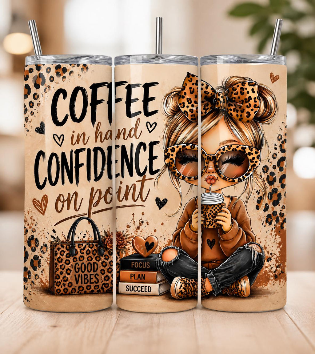Leopard Print Coffee Cup 20 oz Skinny Tumbler Travel Mug Coffee Lover Gift for Women Daily Affirmation