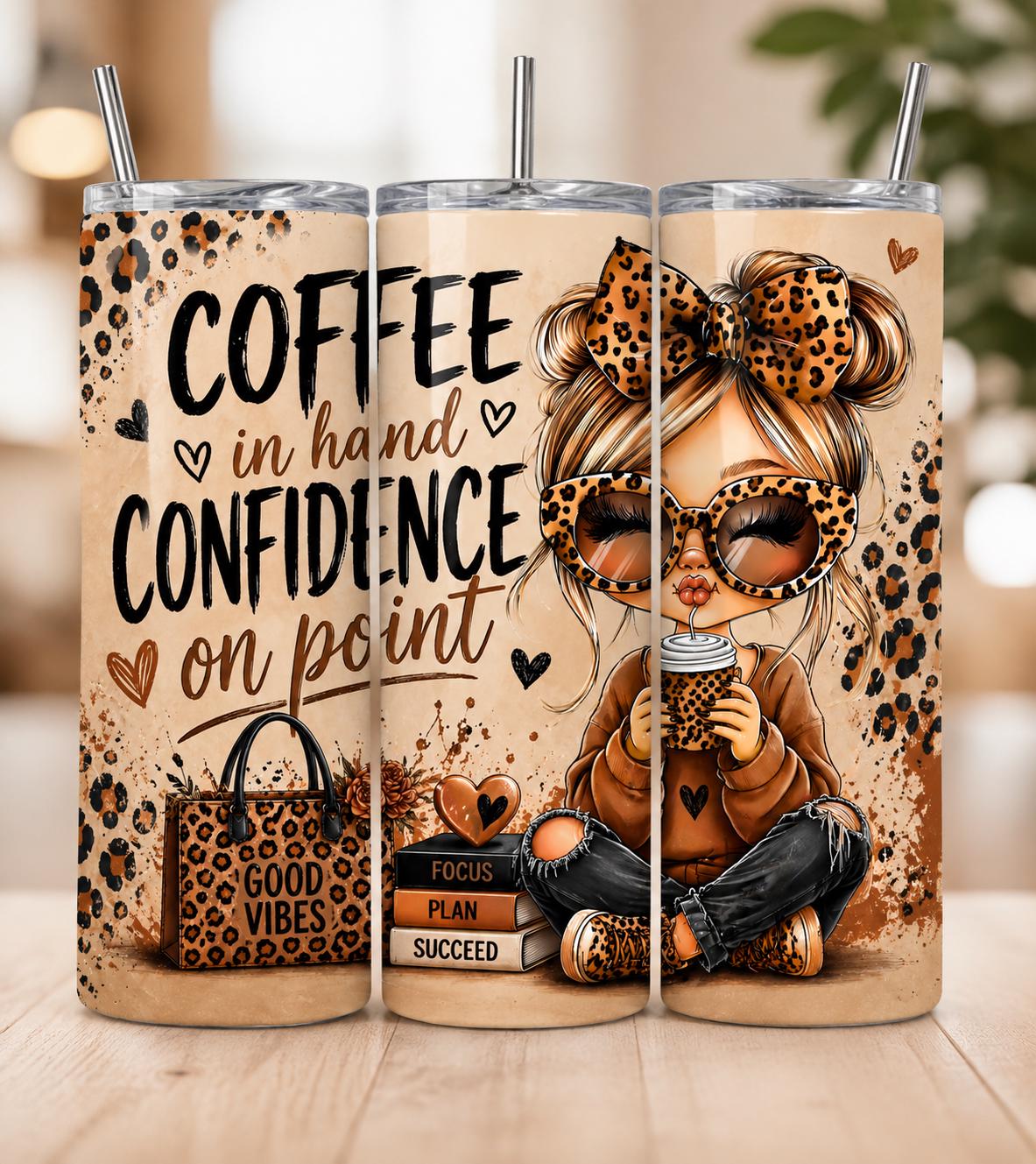 Leopard Print Coffee Cup 20 oz Skinny Tumbler Travel Mug Coffee Lover Gift for Women Daily Affirmation