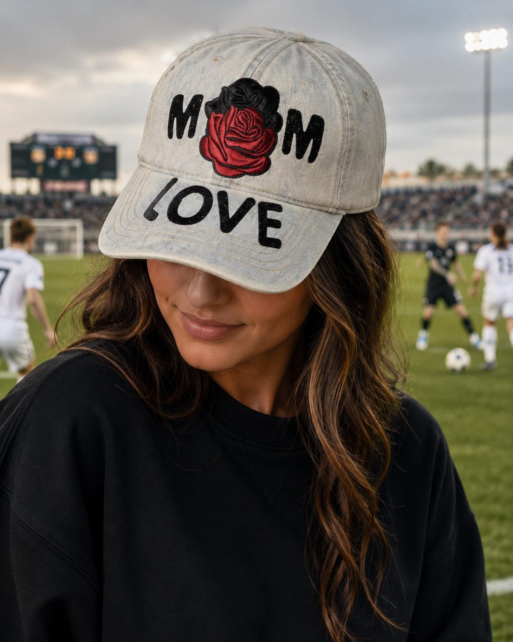 Mom Baseball Cap Bling Denim Hat Trendy Ball Cap Stylish Mom Gift Rose Mom Hat Mothers Day Gift for Her Birthday Gift Sparkly Baseball Hat