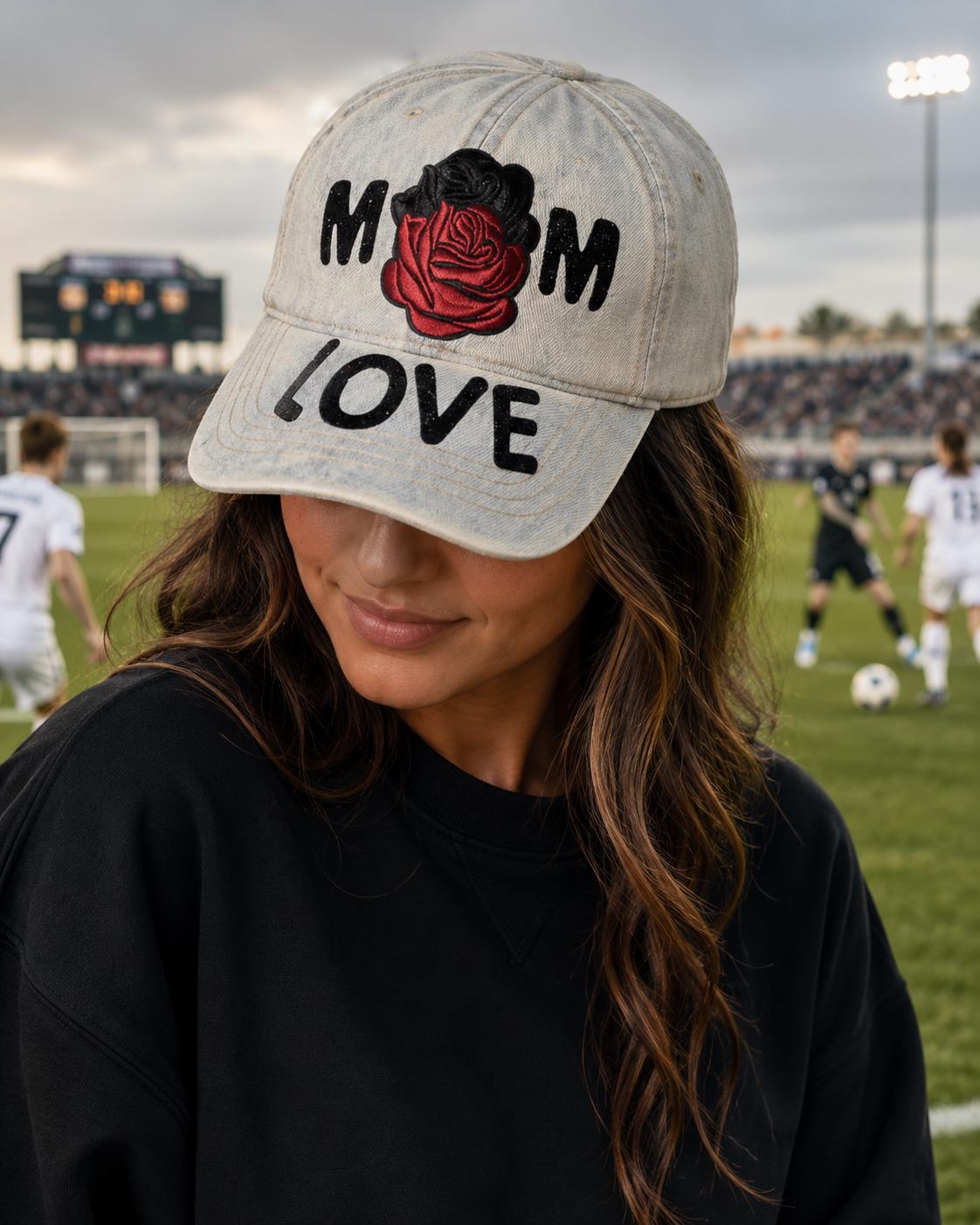 Mom Baseball Cap Bling Denim Hat Trendy Ball Cap Stylish Mom Gift Rose Mom Hat Mothers Day Gift for Her Birthday Gift Sparkly Baseball Hat