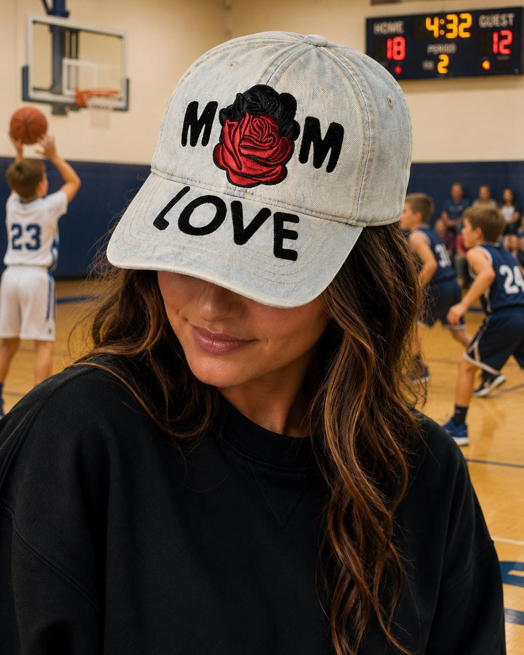 Mom Baseball Cap Bling Denim Hat Trendy Ball Cap Stylish Mom Gift Rose Mom Hat Mothers Day Gift for Her Birthday Gift Sparkly Baseball Hat