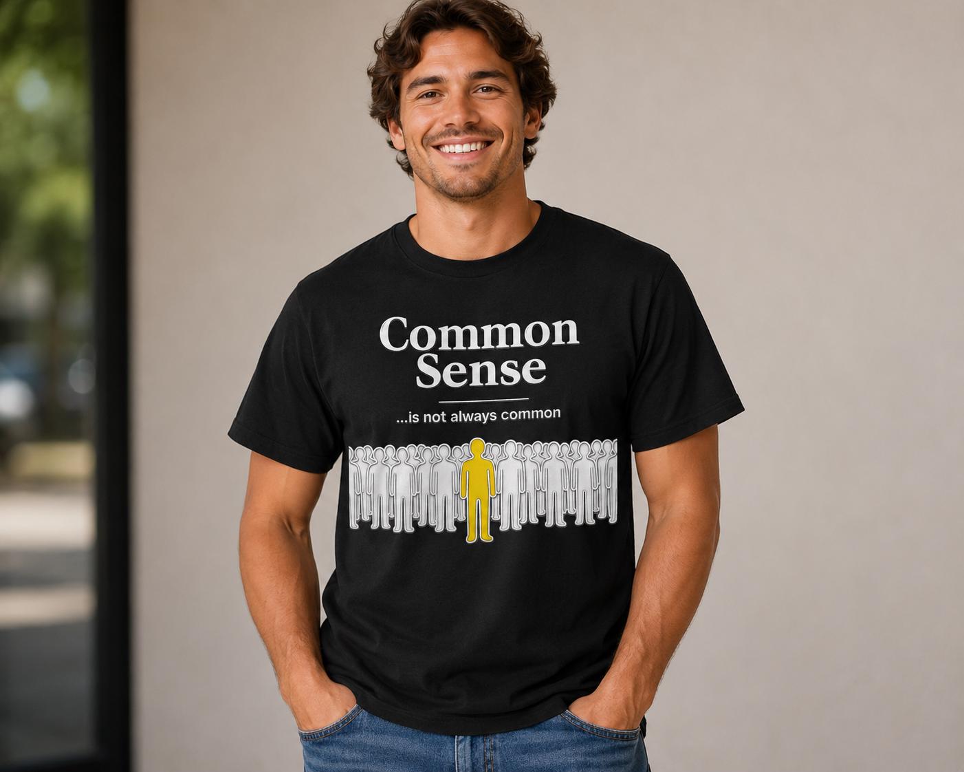 Common Sense Graphic T-Shirt Funny Back Print Shirt Sarcastic Quote Tee Birthday Gift for Him or Her Coworker Gift Funny Quote Shirt