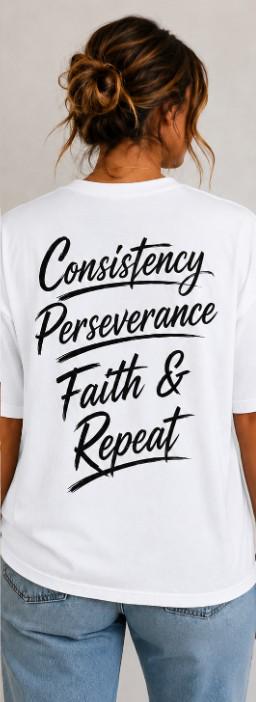 Gym Faith Mindset Faith Tshirt Christian Motivation Shirt Consistency Perseverance Faith & Repeat Tee Inspirational Graphic Apparel