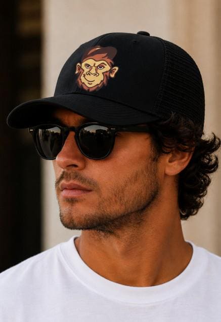 Outsmart Ordinary Monkey Trucker Hat, Black Mesh Snapback Cap, Motivational Streetwear Hat, Unisex Graphic Baseball Cap, Gift for Him & Her
