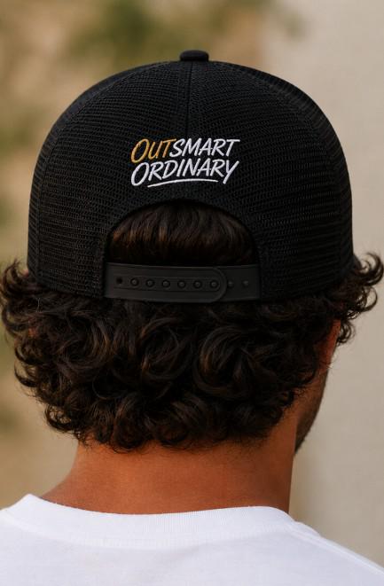 Outsmart Ordinary Monkey Trucker Hat, Black Mesh Snapback Cap, Motivational Streetwear Hat, Unisex Graphic Baseball Cap, Gift for Him & Her